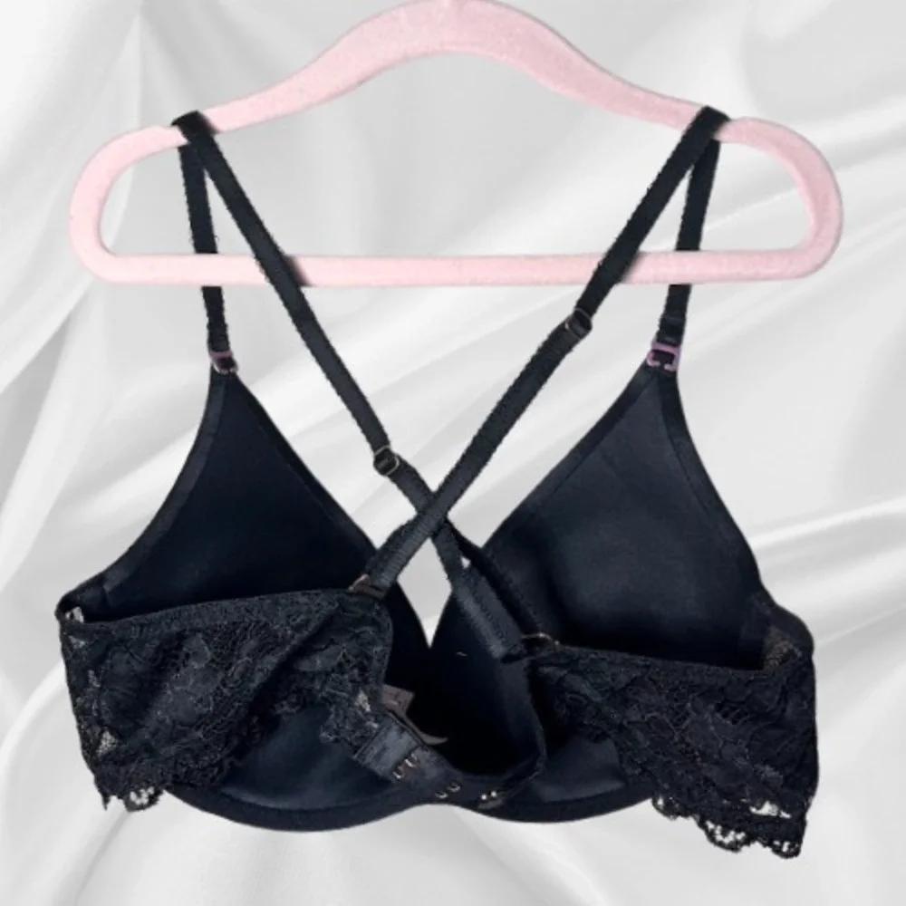 Vintage NWT Victoria's Secret Very Sexy Push Up Bra Black 34B Crossback Lace Y2K - Picture 2 of 9